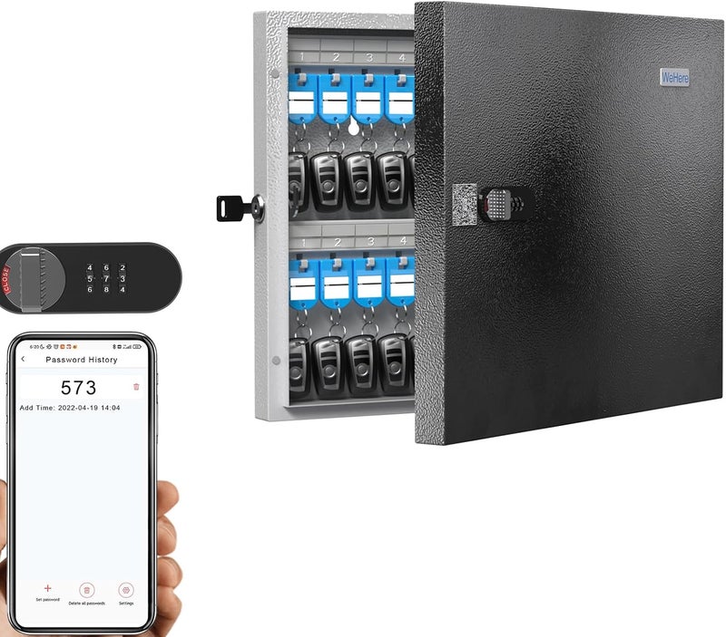 WeHere 48 Key Lock Box Wall Mount, APP Bluetooth/One Time Password Share/Wi-Fi Remote/Fixed Code/Key Unlock, Smart Key Cabinet, Key Organizer Box for Apartment, Home, Office, School Key Manage - Image 1